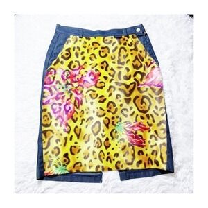 Versace Jeans Couture Leopard Print Denim Skirt SZ26 EUR40